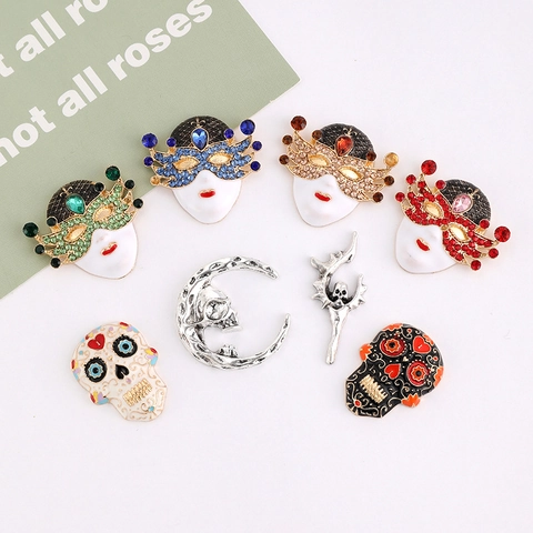 Halloween Gothic Skull Mask Pendants For Jewelry Making Zinc Alloy Enamel Rhinestone DIY Accessories Gift