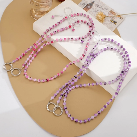 Handgefertigte Handy-Lanyard Mit Marmormuster Lange Umhängetasche Charm Mit Kristallschleife Glasperlen Handy-Kette Für Damen
