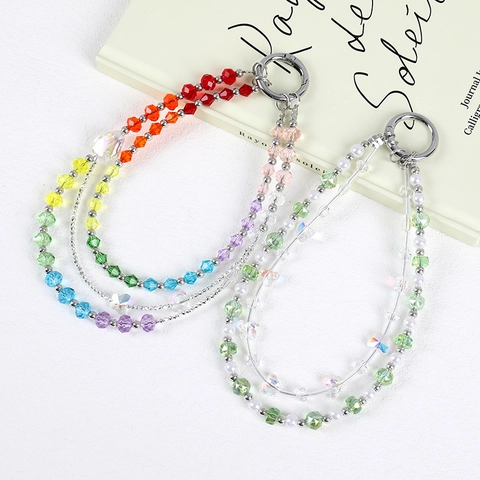 Lussuoso Cinturino Per Cellulare Con Perline Fatto A Mano Doppio Strato Arcobaleno Farfalla Cuore Polso Per Donna Gioielli