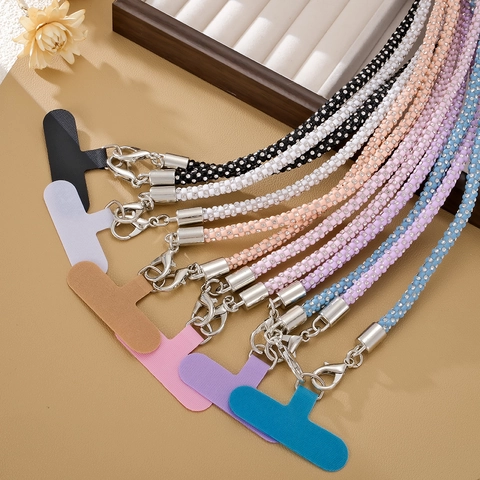 Fashion Square Rhinestone Crossbody Phone Lanyard Necklace Chain Handmade Soft Glue Strap With Gasket For Women Bag Accessories