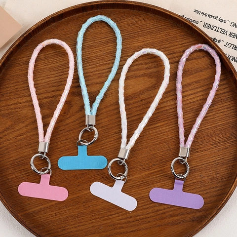 Mode Mehrfarbig Pailletten Geflochtenes Seil Handy-Lanyard Anti-Fall Handgelenkschlaufe Mit Metallhaken Damen Nische Design Handy-Kette