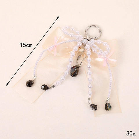 Eleganter Handgefertigter Schleifen Taschenanhänger Mit Künstlichen Perlen Satin Süßer Coquette Stil Schlüsselanhänger Damen