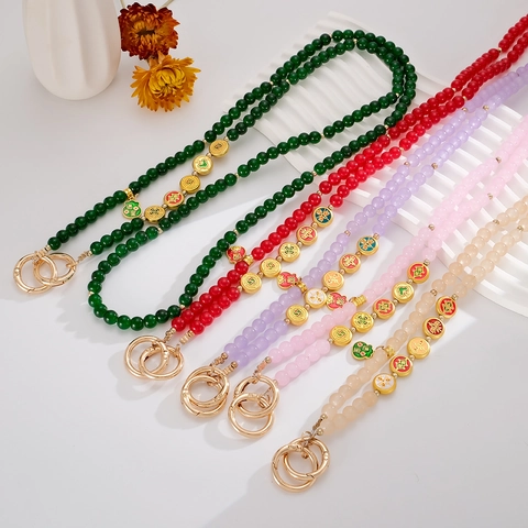 Neo-Chinese Style Glass Bead Crossbody Chain Five Emperors Coins Lucky Bag Phone Chain Bag Replacement Strap For Women