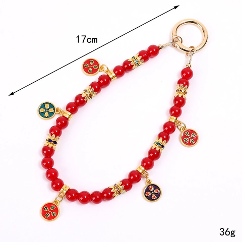 Chinese Style Five Wealth Gods Alloy Pendant Keychain Beaded Phone Charm Strap For Bag Wallet Ethnic Retro Gift For Women