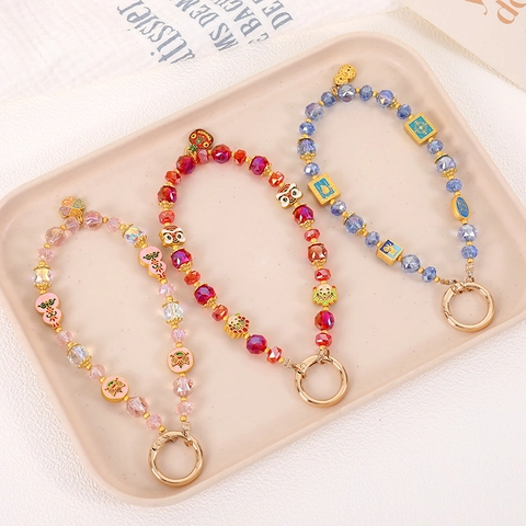 New Chinese Style Handmade Beaded Phone Charm Alloy Clover Lion Dance Tunjin Beast Pendant Bag Hanging Accessory Gift