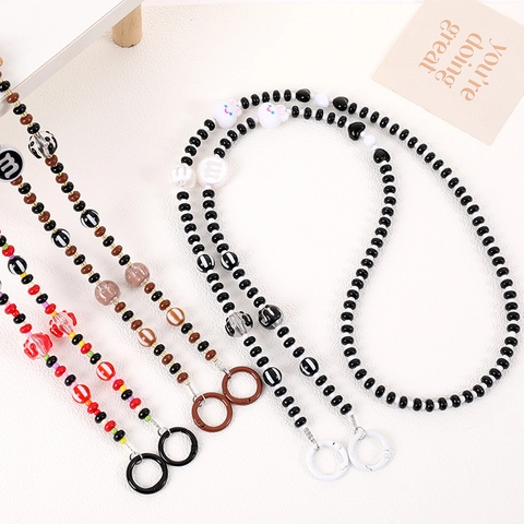 Cartoon Cute Acrylic Bear Crossbody Phone Lanyard Beaded Long Chain For Women Girls Fashion Bag Charm Strap Gift