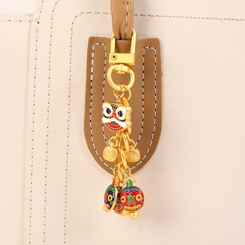 Chinese Style Lion Dance Lucky Cat Alloy Keychain Lucky Fortune Bag Pendant Keychain For Bags Accessories Women Jewelry