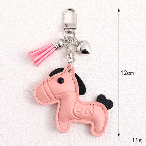 Ciondolo Borsa Pony in Pelle Artificiale Goffrato Cartone Animato Con Portachiavi Pendente a Cuore e Nappa per Donna