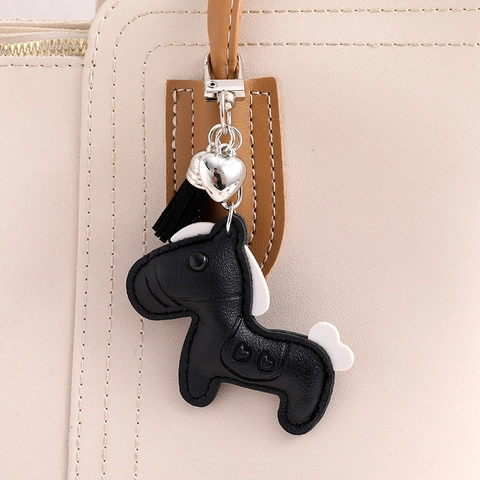 Ciondolo per Borsa a Forma di Cavallo in Pelle Artificiale Portachiavi Pony Gaufré a Cuore Con Nappina Accessorio Donna