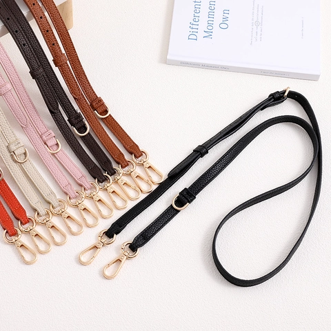 Adjustable Artificial Leather Bag Strap Replacement Phone Lanyard Lychee Pattern Crossbody Chain With Gold Alloy Buckle Women Fashion Accessory