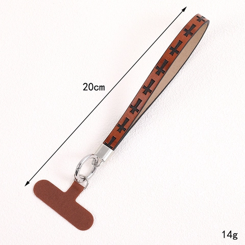 Faux Leather Phone Wrist Strap Anti-Loss Phone Lanyard With Zinc Alloy Buckle Cross Greek Key Pattern Wallet Hand Strap