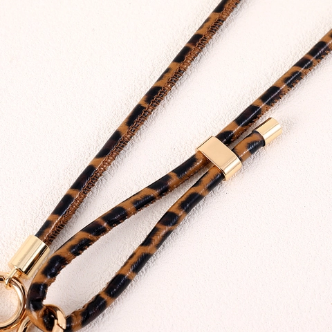 Vintage Leather Leopard Print Adjustable Bag Chain Strap For Women Replacement Phone Lanyard Crossbody Keychain With Gold Clasp