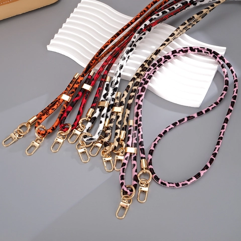 Vintage Leather Leopard Print Adjustable Bag Chain Strap For Women Replacement Phone Lanyard Crossbody Keychain With Gold Clasp