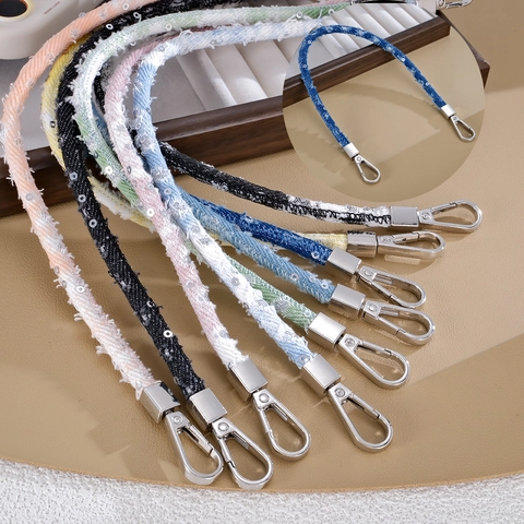 Tracolla per Borsa in Denim con Paillettes alla Moda Catena di Ricambio con Chiusura a Moschettone in Metallo per Donna