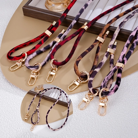Verstellbares Plüsch Leopardenmuster Umhängetasche Handy Lanyard Legierung Kette Taschengurt Für Damen Ersatz Zubehör Modisch Lanyard