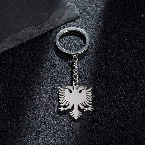 Portachiavi con Ciondolo Aquila Bicefala Albanese in Acciaio Inossidabile Argento Metallo Anello per Chiavi Auto Gioielli Unisex