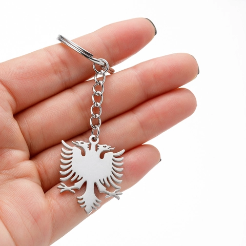 Portachiavi con Ciondolo Aquila Bicefala Albanese in Acciaio Inossidabile Argento Metallo Anello per Chiavi Auto Gioielli Unisex