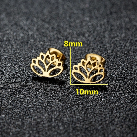 Stainless Steel Hollow Lotus Flower Stud Earrings Chic Asymmetrical Letter Love Heart Ear Piercing Jewelry For Women Men