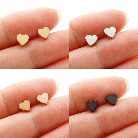 Minimalist Stainless Steel Heart Stud Earrings For Women Small Geometric Heart Ear Bone Studs Fashion Jewelry Accessory