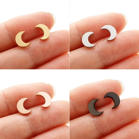 Minimalist Stainless Steel Crescent Moon Stud Earrings For Women Tiny Gold Silver Rose Gold Black Polished Jewelry Gift