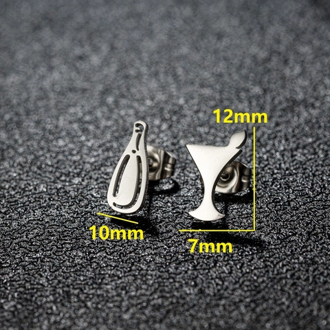 Edelstahl Asymmetrische Weinflasche Und Martiniglas Ohrstecker Für Damen Minimalistische Mode Kleine Schmuck Accessoires