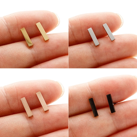 French Vintage Minimalist Stainless Steel Rectangle Bar Stud Earrings For Women Tiny Geometric Bar Ear Jewelry Daily Accessories