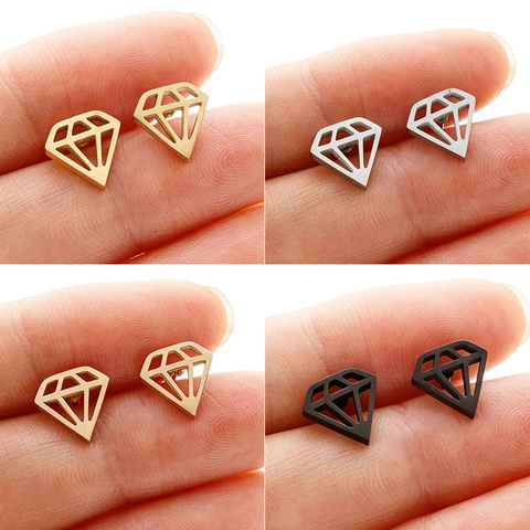 Minimalistische Edelstahl Hohle Diamant Geometrische Ohrstecker 18K Vergoldet Winzige Diamantform Schmuck Für Damen