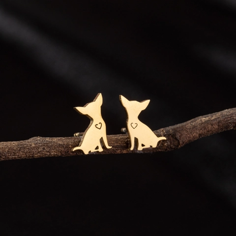Fashion Stainless Steel Dog Stud Earrings Heart Cutout Cute Animal Silhouette Earrings For Women Daily Wear Jewelry