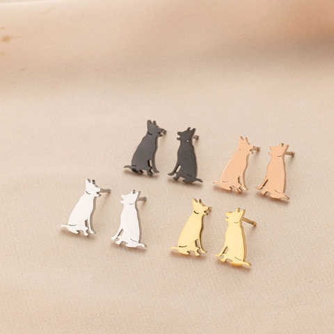 Stainless Steel Dog Silhouette Stud Earrings For Women Cute German Shepherd Animal Silhouette Electroplated Mini Ear Jewelry