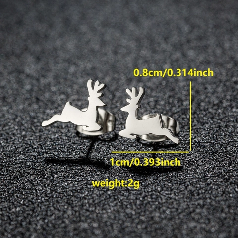 Stainless Steel Jumping Reindeer Stud Earrings For Women Men Minimalist Animal Deer Antler Ear Bone Jewelry Christmas Gift
