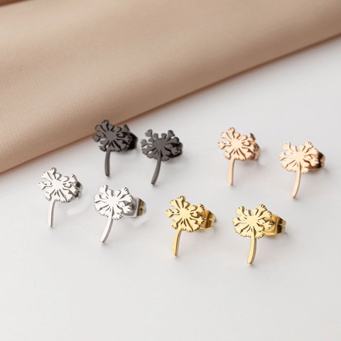 Stainless Steel Dandelion Stud Earrings For Women Simple Nature Inspired Flower Ear Studs Mini Electroplated Daily Jewelry Gift