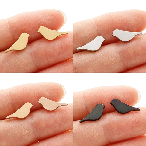 Minimalist Stainless Steel Bird Stud Earrings For Women Cute Animal Silhouette Pigeon Ear Bone Nails Fashion Jewelry Gift