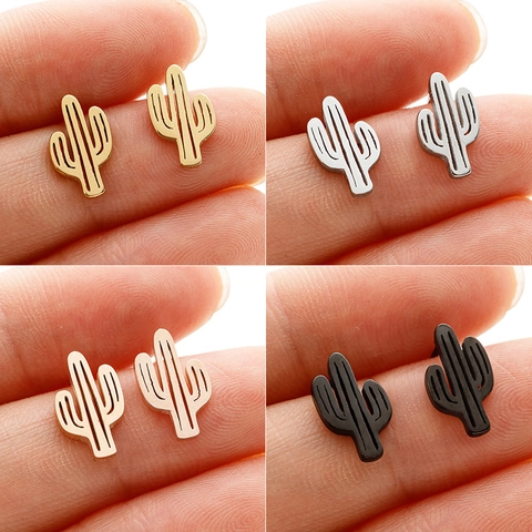Minimalistische Edelstahl Kaktus Ohrstecker Für Damen Gold Silber Roségold Schwarz Pflanzen Mode Schmuck Accessoire Geschenk