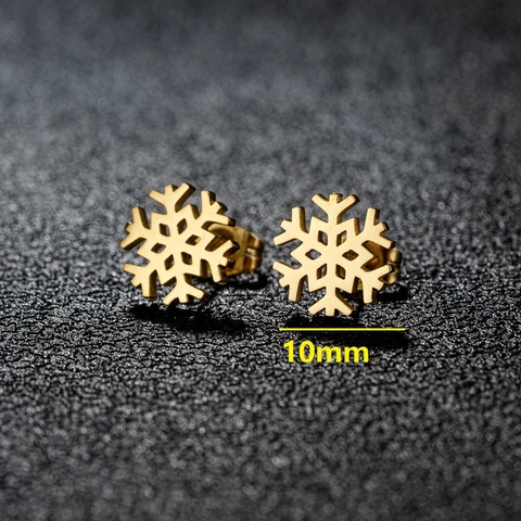 Pendientes de Botón de Copo de Nieve de Acero Inoxidable Minimalista para Mujer Oro Plata Oro Rosa Negro Joyería