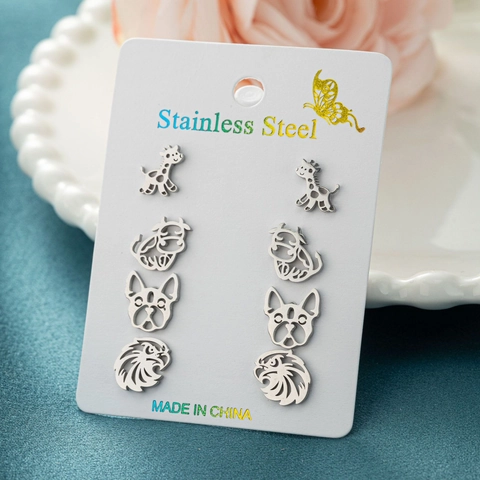 Edelstahl Tier Ohrstecker Ausschnitt Giraffe Kuh Bulldogge Löwe Ohrringe Für Damen Teenager Cartoon Mode Schmuck Zubehör