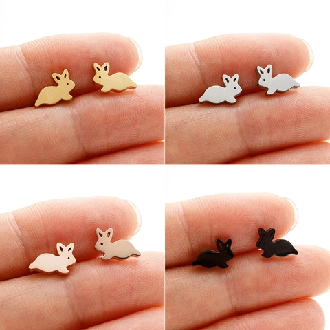 Schattige Konijn Oorknopjes Roestvrij Staal Minimalistisch Dierenvorm Oorbellen Voor Vrouwen Meisjes Dagelijkse Mode Sieraden Goud Zilver Zwart