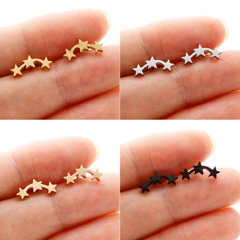 Boucles d'Oreilles Clous Triple Étoile en Acier Inoxydable Minimaliste pour Femme Étoile Filante Géométrique à Cinq Branches