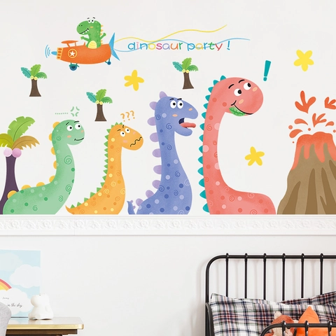 Pegatinas de Pared de Fiesta de Dinosaurios para Habitación Niños Decoración Autoadhesiva PVC Animales Palmera Volcán