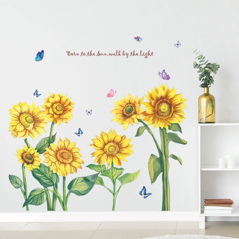 Adesivi Murali Girasole Farfalla PVC Citazione Ispiratrice Stile Pastorale Floreale Decalcomania da Parete per Soggiorno Camera da Letto