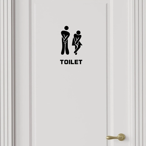 Divertente Adesivo da Parete in PVC per Porta del Bagno Icone Creative Stampate Decalcomania Rimovibile Decorazione Interni Casa Ufficio