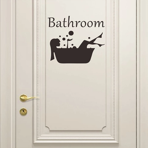 Bathroom Sign Wall Sticker Black PVC Bathtub Silhouette Lettering Decal Waterproof Home Decor Removable Door Mural Signage