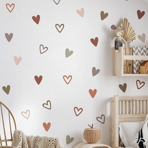 Morandi Color Heart Wall Stickers Self Adhesive PVC Minimalist Heart Shape Decals For Nursery Bedroom Living Room Decor