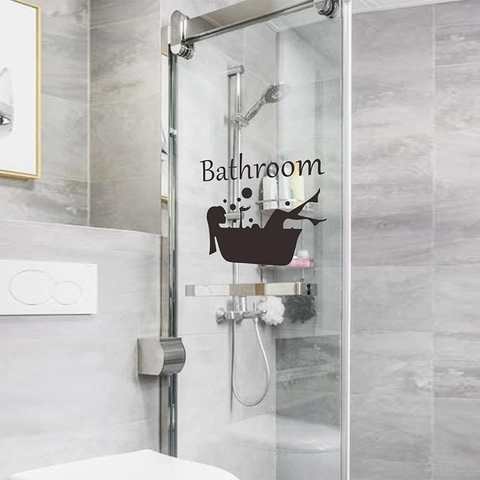 Bathroom Sign Wall Sticker Black PVC Bathtub Silhouette Lettering Decal Waterproof Home Decor Removable Door Mural Signage