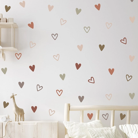 Morandi Kleur Hart Muurstickers Minimalistisch PVC Zelfklevend Hart Decals Voor Kinderkamer Slaapkamer Woonkamer Huis Decoratie