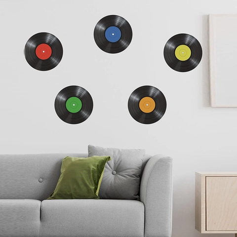 Adesivi Murali Creativi a Forma di Disco in Vinile PVC Autoadesivi Multicolore Retro Arredamento Artistico Musicale Parete