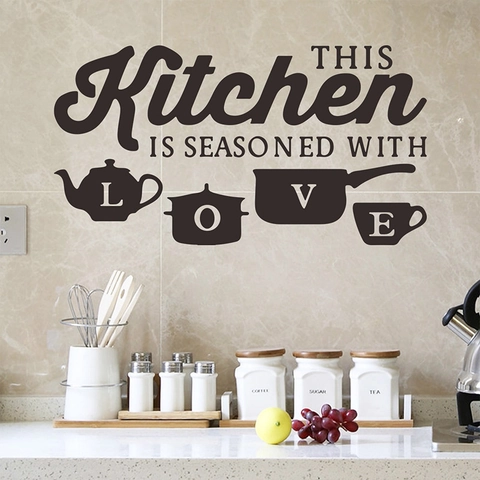Adesivo Murale Cucina This Kitchen Is Seasoned With Love Citazione Rimovibile PVC DIY Murale Per Decorazione Cucina Casa Nero