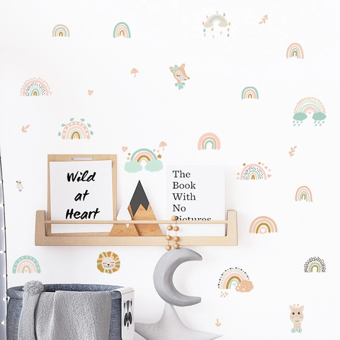 Cartoon Rainbow Animal Wall Stickers PVC Removable DIY Wall Decals For Kids Room Nursery Bedroom Living Room Home Decor