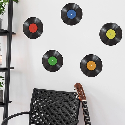 Adesivi Murali Dischi In Vinile Vintage In PVC Decalcomanie Musicali Autoadesive Per Camera Da Letto Soggiorno Casa Decor