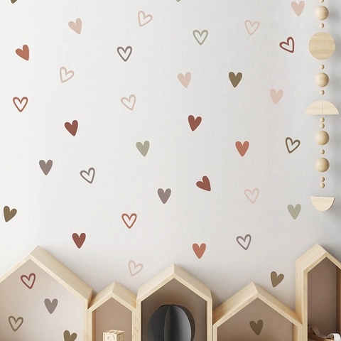 Morandi Color Heart Wall Stickers Self Adhesive PVC Minimalist Heart Shape Decals For Nursery Bedroom Living Room Decor
