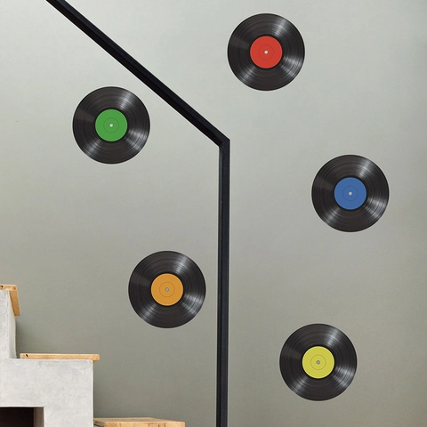 Adesivi Murali Creativi a Forma di Disco in Vinile PVC Autoadesivi Multicolore Retro Arredamento Artistico Musicale Parete